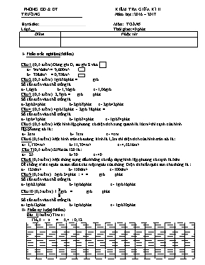 Đề và đáp án kiểm tra giữa học kì II Toán, Tiếng việt lớp 5 - Năm học 2016-2017